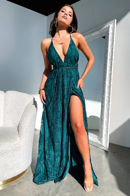 Scarlett Halter Maxi Dress - Lace Emerald