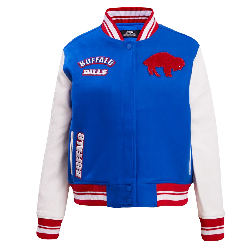 NFL BUFFALO BILLS RETRO CLASSIC WOMEN'S RIB WOOL VARSITY JACKET (ROYAL BLUE/RED)