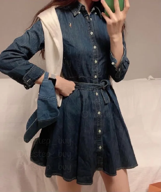 Girls Belted Cotton Denim Shirtdress