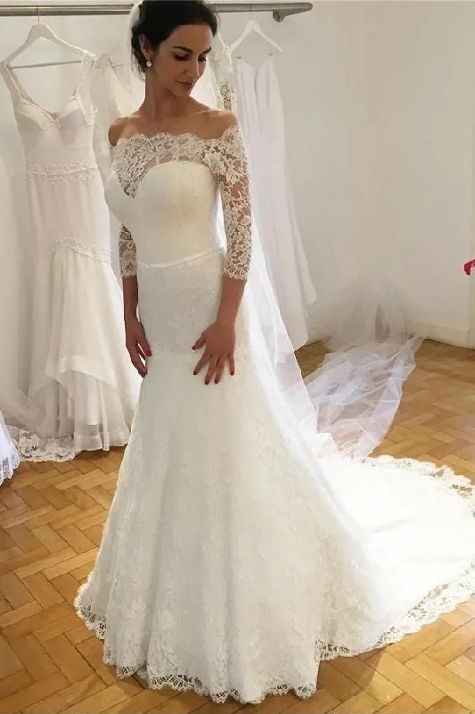 Traditional Off-the-shoulder Lace Wedding Dress with Sleeves