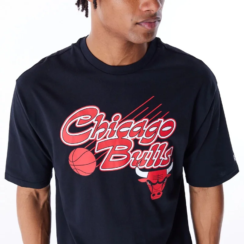 Chicago Bulls NBA Script Graphic Black Oversized T-Shirt