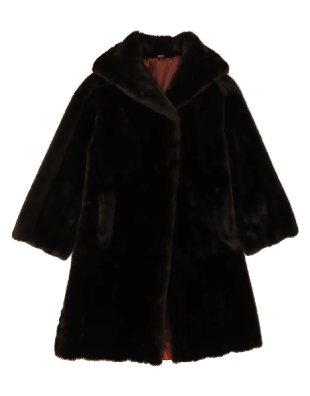 TISSAVEL Womens Faux Fur Overcoat UK 12 Medium Brown