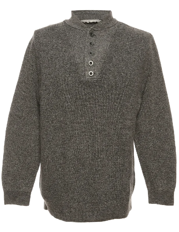 Button Through Dark Grey Jumper - L