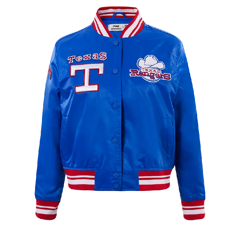 MLB TEXAS RANGERS RETRO CLASSIC WOMEN'S RIB SATIN JACKET (ROYAL BLUE/RED)