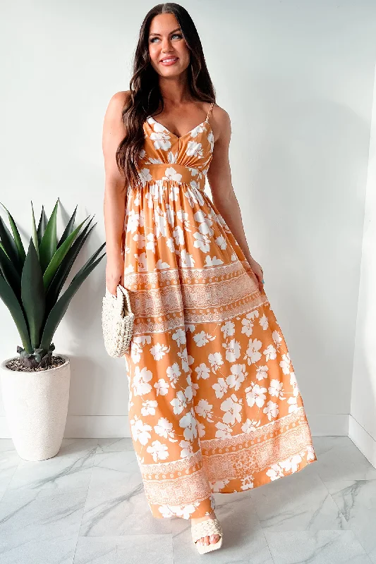 Honolulu Happy Hour Floral Maxi Dress (Apricot)