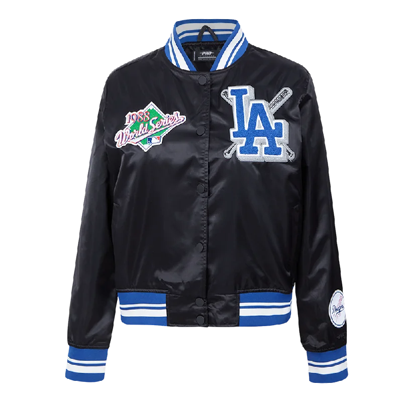 MLB LOS ANGELES DODGERS MASHUP WOMEN'S RIB SATIN JACKET (BLACK/DODGER BLUE)