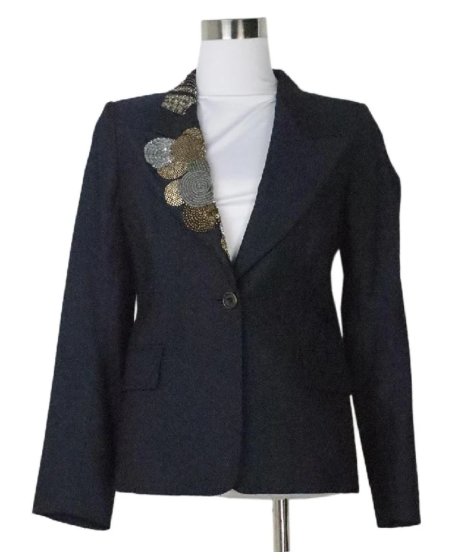 Dries Van Noten Navy Embroidered Jacket sz 2