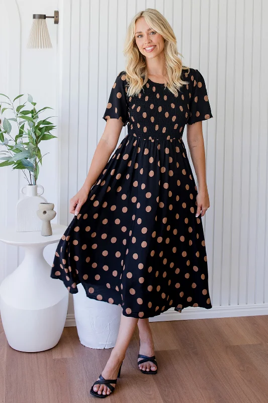 Final Sale | Candace Midi Dress Black Tan Spot