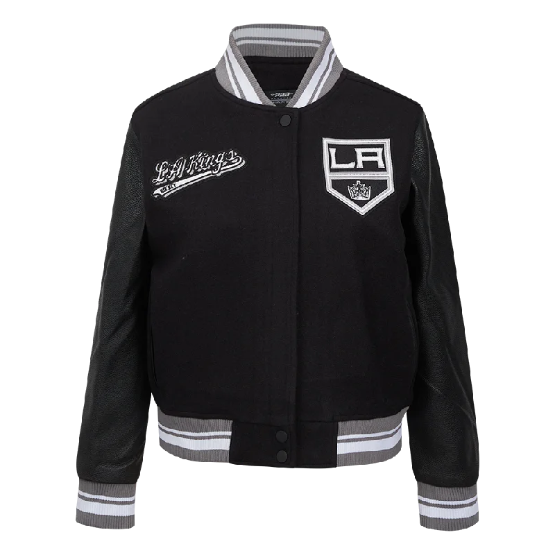 NHL LOS ANGELES KINGS SCRIPT TAIL WOMEN'S WOOL VARSITY JACKET (BLACK/GRAY)