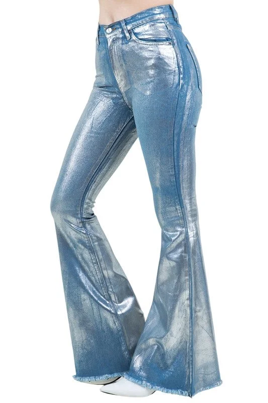 Metallic Bell Bottom Jean in Blue