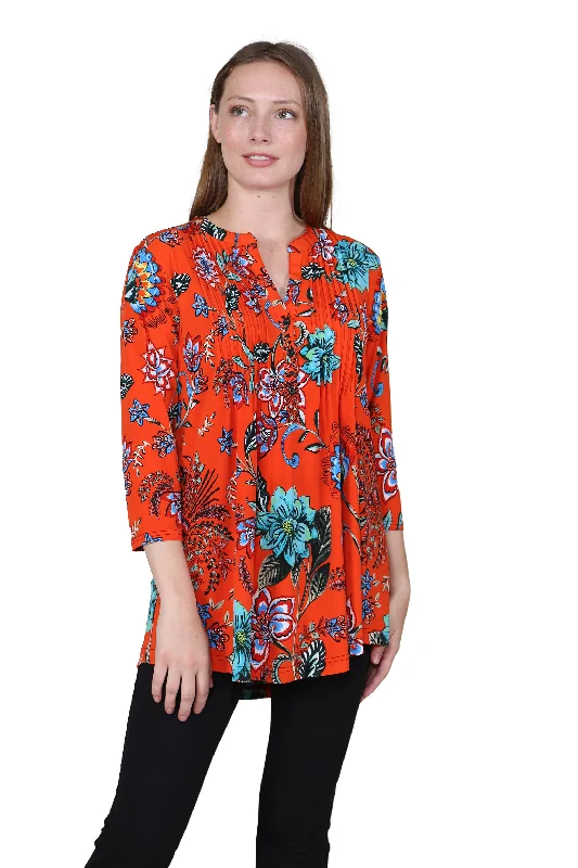 La Cera Mandarin Floral Print Tunic