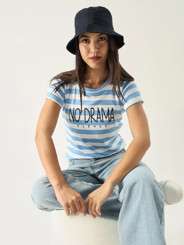 Women Striped Blue T Shirt