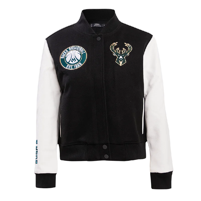 NBA MILWAUKEE BUCKS CLASSIC WOOL WOMEN'S VARSITY JACKET (BLACK/WHITE)