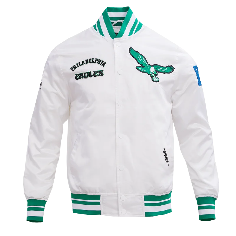 NFL PHILADELPHIA EAGLES RETRO CLASSIC MEN'S RIB SATIN JACKET (WHITE/KELLY GREEN)