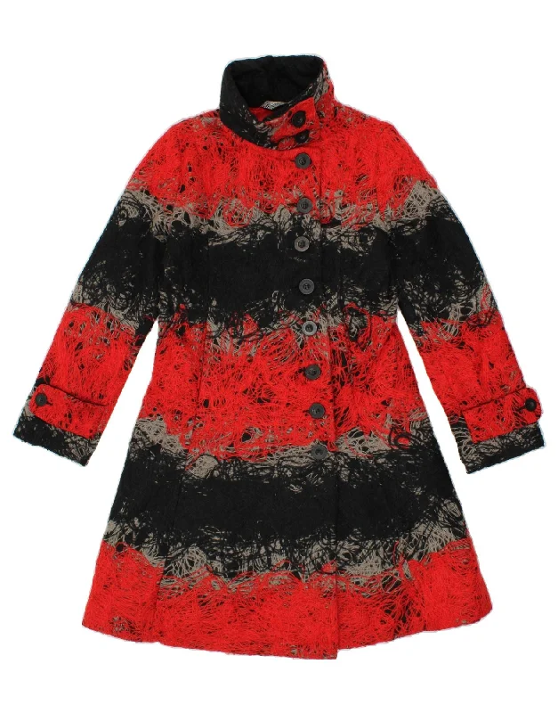 DESIGUAL Womens Overcoat EU 40 Medium Red Colourblock Polyester