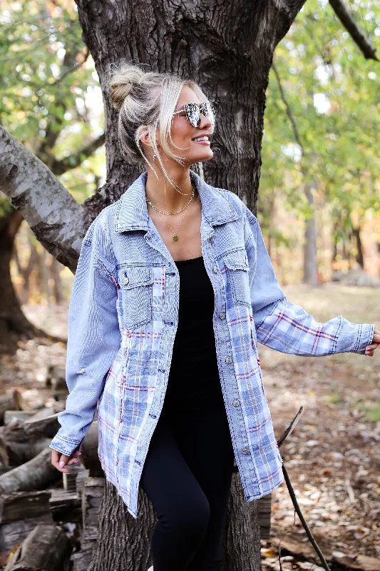 FINAL SALE - Trendy Personality Plaid Denim Shacket