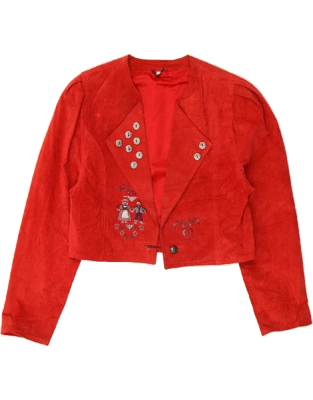 YESSICA Womens Crop Suede Jacket IT 42 Medium Red Leather