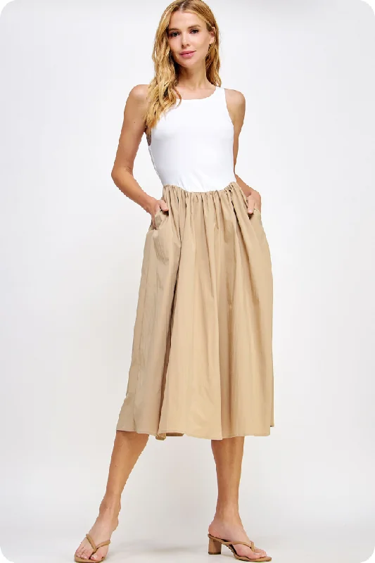 Sidney Sleeveless Midi Dress in Taupe White