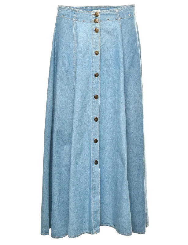 Button Through Denim Skirt - S