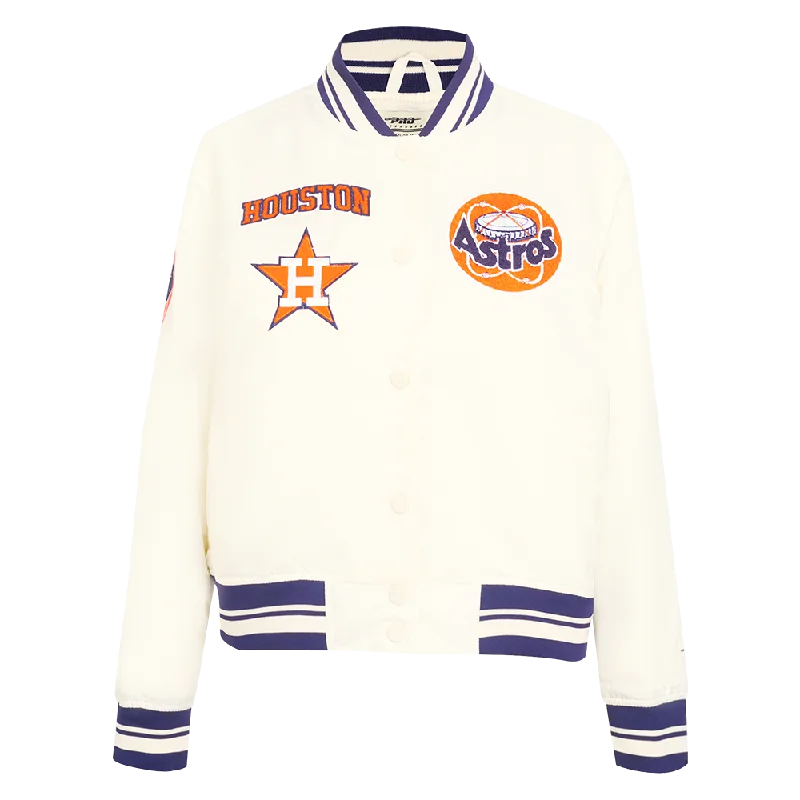 MLB HOUSTON ASTROS RETRO CLASSIC WOMEN'S RIB SATIN JACKET (EGGSHELL/ MIDNIGHT NAVY)