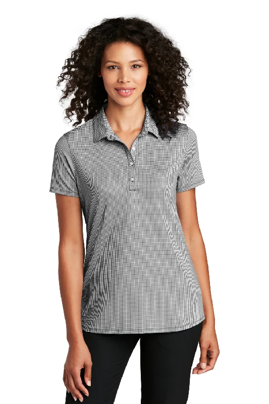 Port Authority Womens Gingham Moisture Wicking Short Sleeve Polo Shirt - Black/White - Closeout