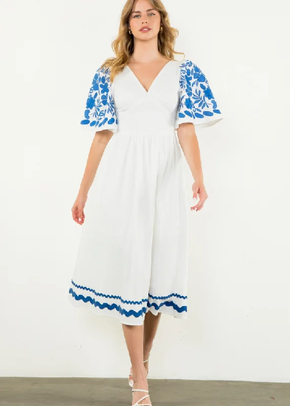 THML MiMi Embroidered Midi Dress- WH