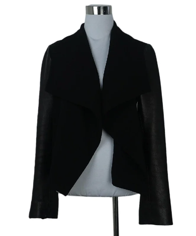 DVF Black Blazer w/ Leather Sleeves sz 6