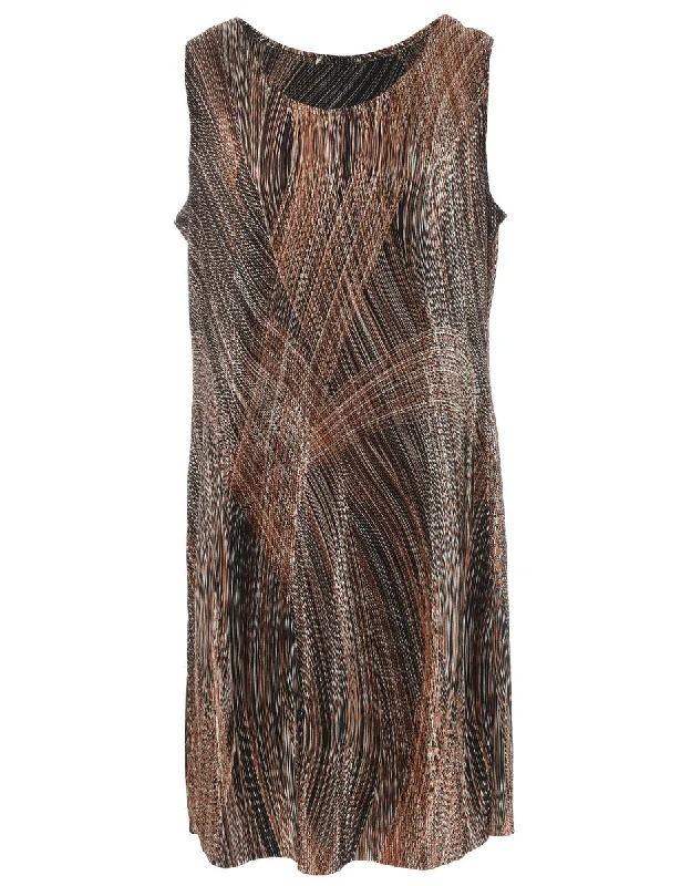 Brown & Off-White Abstract Pattern Sleeveless Dress - L