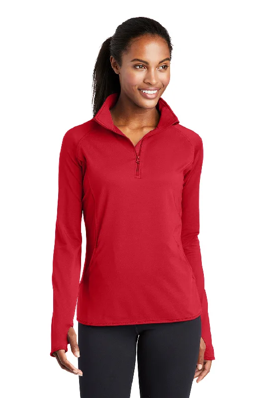 Sport-Tek Womens Sport-Wick Moisture Wicking 1/4 Zip Sweatshirt w/ Pouch Pocket - True Red