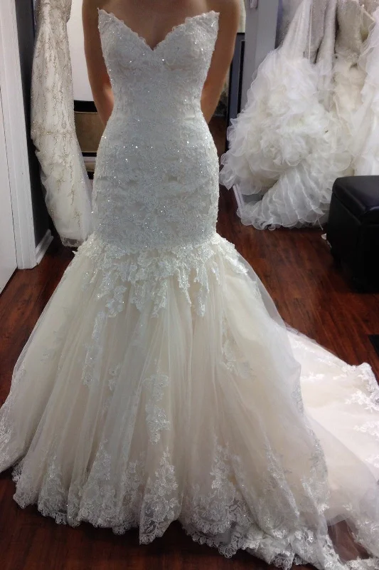 Beaded Appliques Lace Mermaid Wedding Dresses with Tulle Skirt