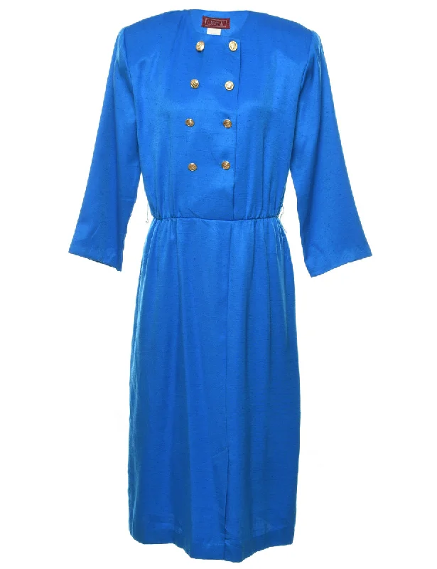 Button Front Blue Dress - L