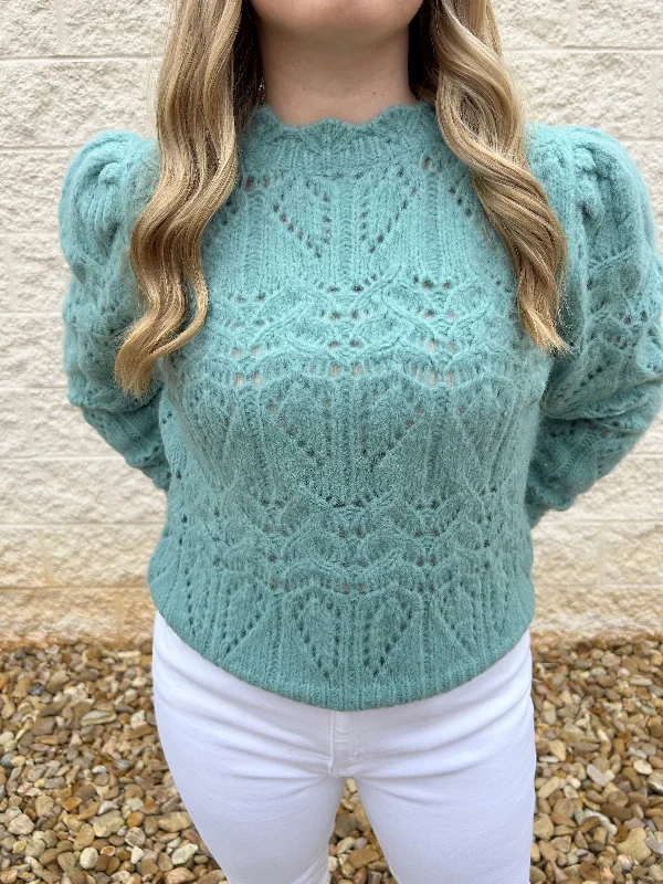 Keep Me Cozy Teal Pointelle Sweater