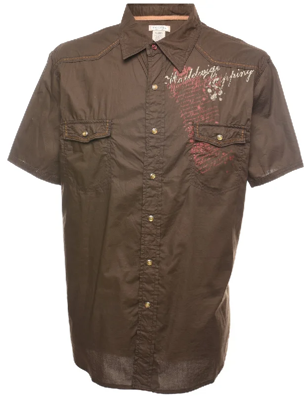 Brown & Red Y2K Printed Shirt - XL