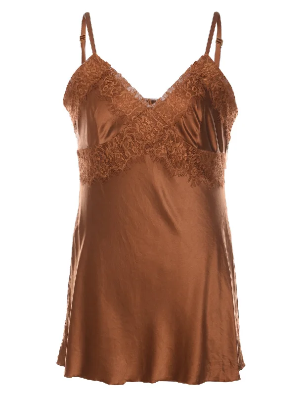 Brown Lace Trim Babydoll - S