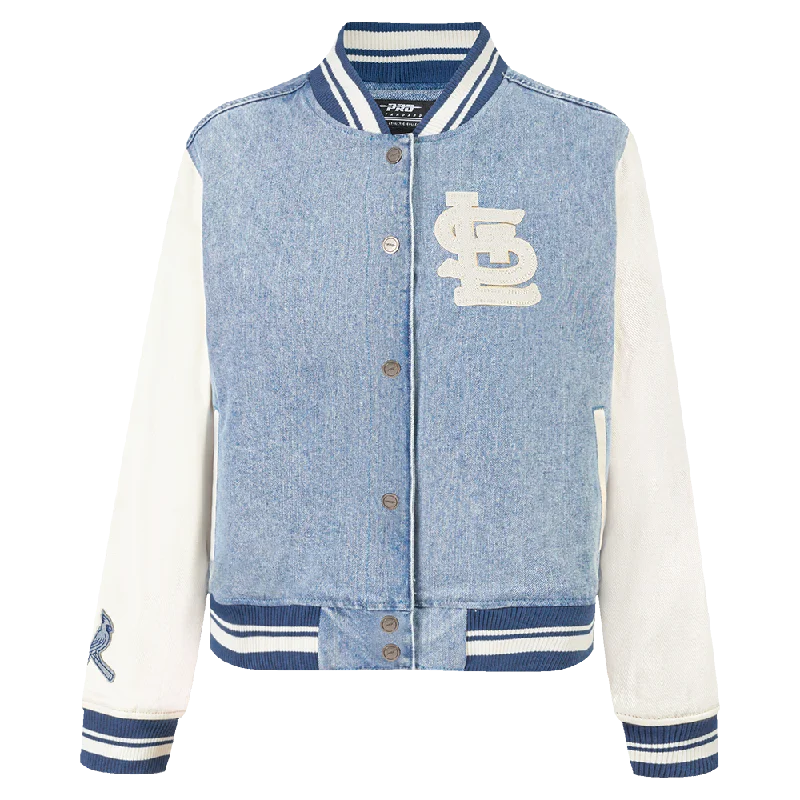 MLB ST. LOUIS CARDINALS VARSITY BLUES WOMEN'S DENIM VARSITY JACKET (DENIM/LINEN)