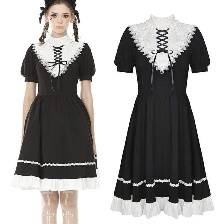 Women's Vintage Gothic Stand Collar Lacing Ruffles Princess Dresses