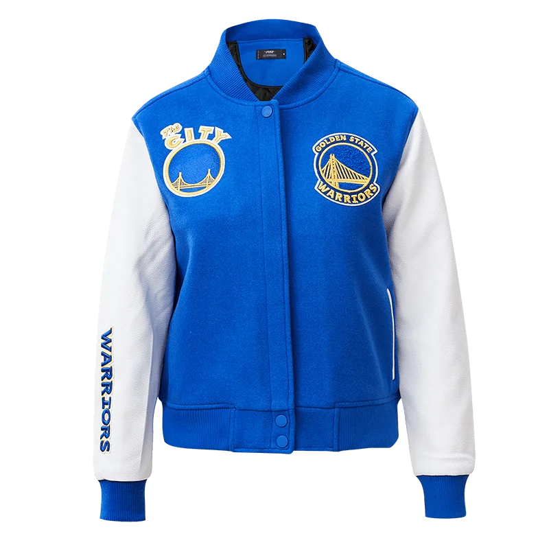 NBA GOLDEN STATE WARRIORS CLASSIC WOOL WOMEN'S VARSITY JACKET (ROYAL BLUE/WHITE)