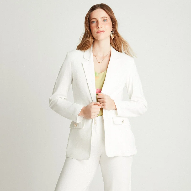 Blazer Blanco Manga Larga Cuello Solapa