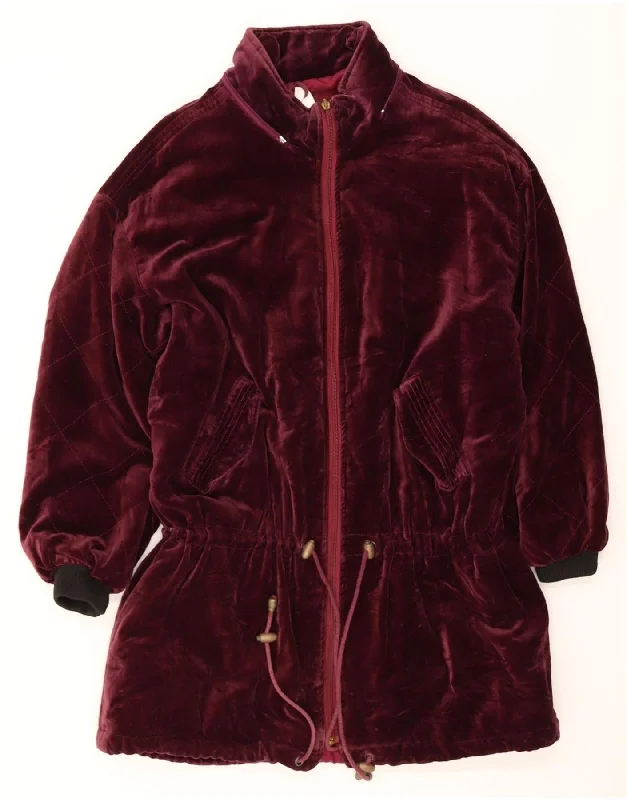 VINTAGE Womens Velvet Overcoat UK 18 XL Burgundy