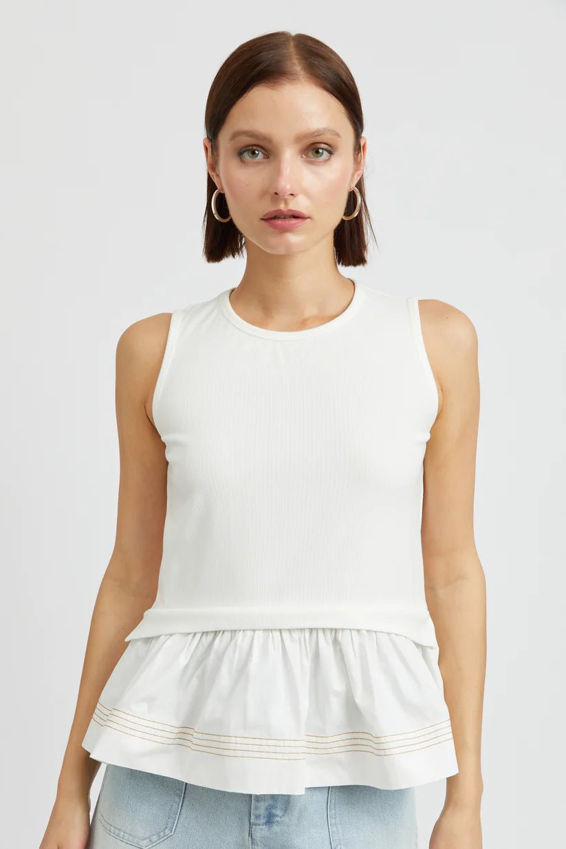 White Ruffle Tank Trendy Women's 