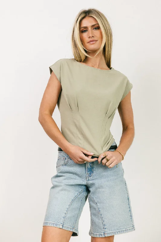 Tam Pleated Top in Sage Vintage Women's 1970S 