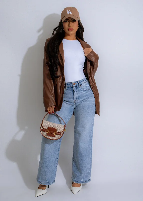 Catching Looks Faux Leather Jacket Brown Luxurious Women's High -  end
