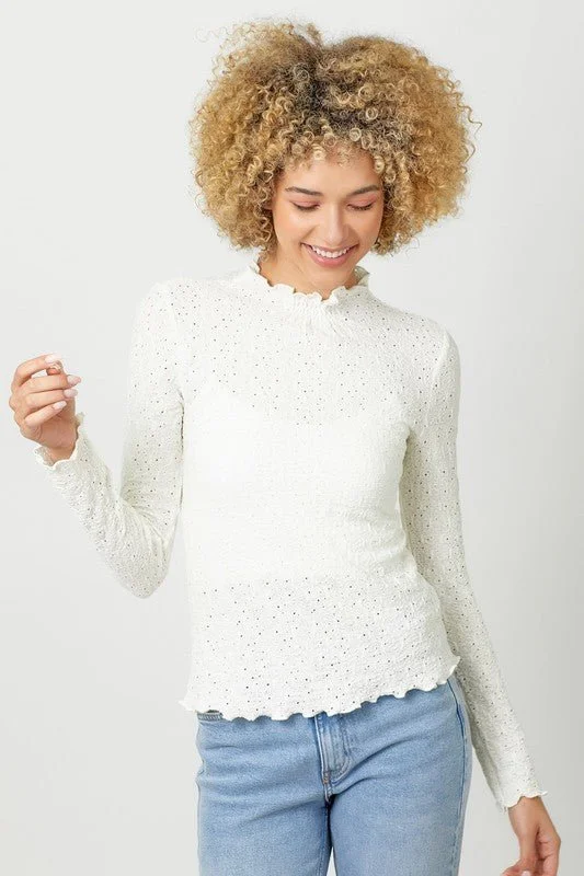 Ivory Lettuce Edge Knit Top Refined Women's Classic 