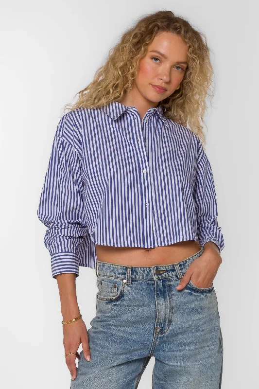 Blue Striped Cropped Button Down Street